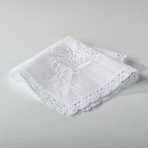 13" Square Lace Boarder Handkerchief embroidered